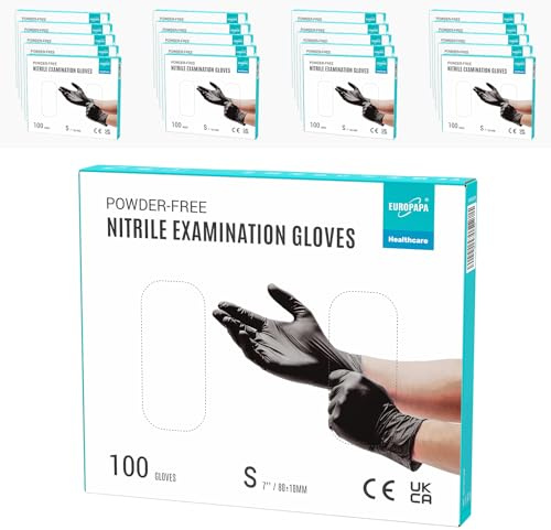 EUROPAPA® 2000 Stück (20x100) Nitrilhandschuhe Box Einweghandschuhe, Einmalhandschuhe, Untersuchungshandschuhe, puderfrei, ohne Latex, unsteril, latexfrei, disposible gloves (S, Schwarz)