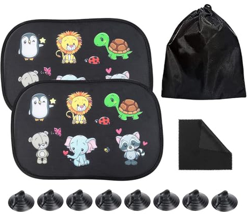 JCUGSBS Parasol Coche bebé, 2pcs Parasol Coche Infantil con protección UV,Parasol Coche Lateral,Parasole Autoadhesivos Coche,Parasol de Coche con protección UV,47x30 cm,lindo animal,Con 8 ventosas