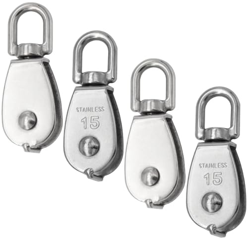 Hocansen 4 Stück Umlenkrolle Edelstahl M15 Einzelrolle Umlenkrolle Flaschenzug Riemenscheibe Roller für Seile (D-HL/M15)