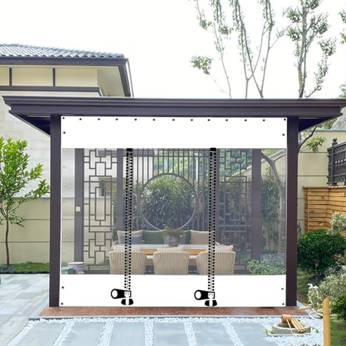 uofgcru Outdoor-Vorhang mit Reißverschluss Wasserdicht, Transparente PVC-planen-Zelt-seitenwände,Pergola Terrasse Veranda Carport Pavillon wasserdichte Abdeckplanen Mit Ösen-270x220cm(8.9 * 7.2ft)