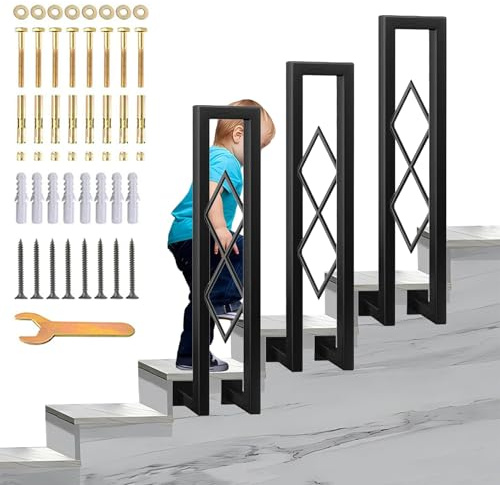 SCGSJZH Barandilla Escalera en Forma de U, Montaje Lateral Pasamanos Interiores, Hierro Forjado Balaustre con Kit de Tornillos, Diamante Decorar Barandillas para Áticos y Escalones (Negro, 110cm)