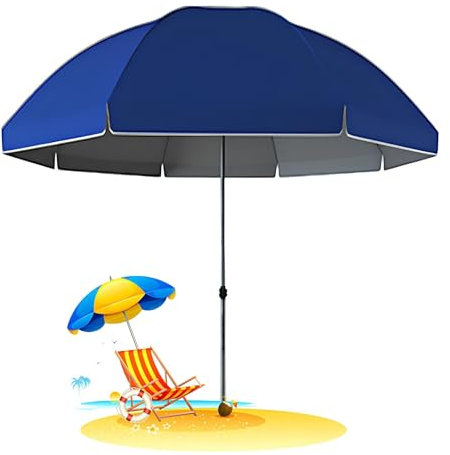 PQPQLI Sonnenschirm Strand, Uv-Schutz Gartenschirm, Markttischschirm, Strandschirm Für Terrasse, Garten, Pool, Höhe Verstellbar Balkonschirm, Geeignet Für Sonnige Und Regnerische Tage(Blue,240cm)