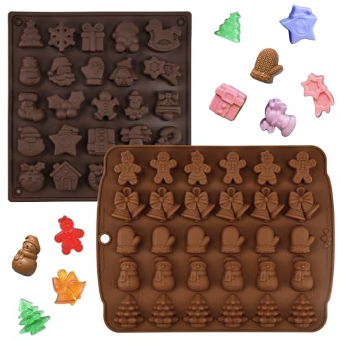 ADERTOS 2 Stk Silikonform Weihnachten Backform Weihnachtsbaum Schokoladenformen Antihaft Silikon Form Schneemann Kuchenform Weihnachts für Muffins Cupcakes Kuchen Pudding Süßigkeiten
