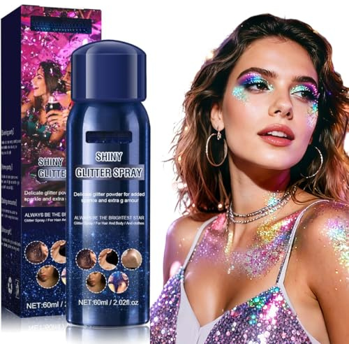 60ML Glitzer Spray Haare und Körper, Glitzer Haarspray, Glitzerspray für Haare und Kleidung, Body Glitter Spray, Bühnen-Make-up-Haar-Körper-Glitzer-Spray zum Partyball