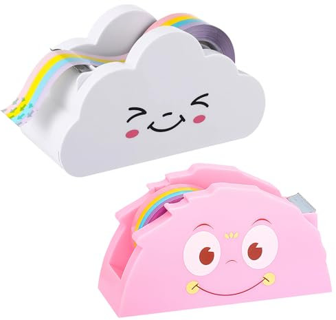 Set di 2 pezzi Simpatico dispenser di nastro adesivo da scrivania con taglierina per nastro adesivo con base antiscivolo supporto per nastro per imballaggio di cancelleria a casa scuola ufficio