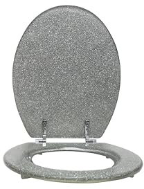 Spot on dealz 18 Stylish & Durable MDF Glitter Coating Toilet Seat – Add a Touch of Glamour to Your Bathroom Stylish Bathroom Accessory Luxury Toilet seat (Silver)