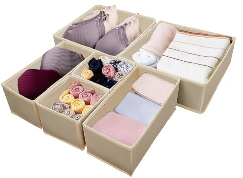 Braozaiw Organizer per Cassetti, Divisori per Cassetti, Set di Divisori per Armadio, Organizer Pieghevoli in Tessuto per Vestiti, Biancheria Intima, Calzini, Organizer per Vestiti (Grigio scuro 6 pz
