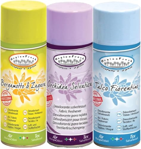HOME PRO - Kit 3 Spray Deodoranti per Tessuti e Ambienti - Profumo Bergamotto & Zagara, Talco Fiorentino, Orchidea Selvatica - 3x400ml - Lunga Durata - Made in Italy