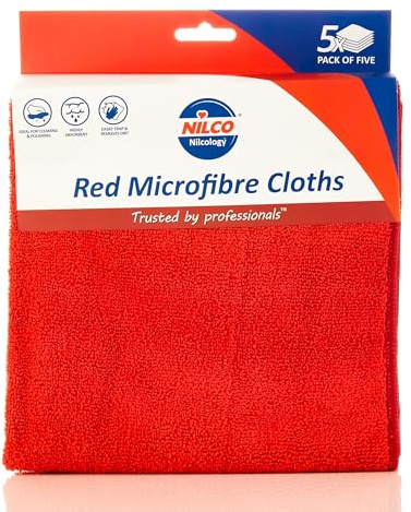 Nilco Chiffons Microfibres Rouges, Paquet de 5, Chiffons pour Un Nettoyage Non abrasif, très Absorbant et sans Traces pour Toutes Les Surfaces.