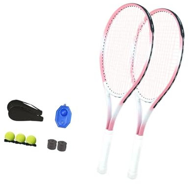 Ronyme Tennis -Schläger Set mit Tennistrainer -Bällen Leichtes Geschenk Anti -Slip -Grip -Tennis -Trainingsausrüstung für den Hinterhof, Rosa
