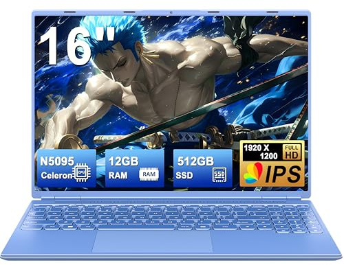 PC Portatile Notebook 16 Pollici 12+512GB 1TB SSD Espansione, Win 11 pro Laptop Celeron N5095 (fino a 2.9Ghz) 丨Ventola di Raffreddamento丨Supporto 5G WIFI丨1920 * 1200 2K Schermo Doppio-Blu
