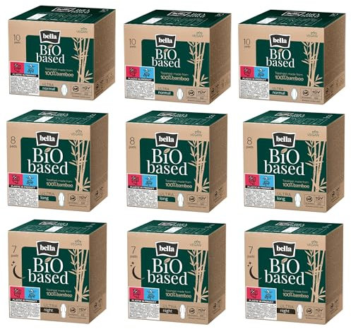 bella bio Damenbinden Probierpaket mit 3 Sorten | Binden Normal, Lang und für die Nacht mit Flügeln | atmungsaktiv und saugstark | Testpaket für die Monatshygiene | 9 Verpackungen 75 Stück