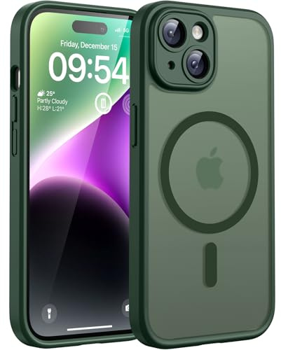 TOCOL für iPhone 14 Hülle, Kompatibel mit MagSafe, Matt Alpengrün | Eingebauter Magnetring, Vollständiger Kameraschutz, Militärschutz Stoßfest Kratzfest Haltbarkeit, Durchscheinend Rückseite