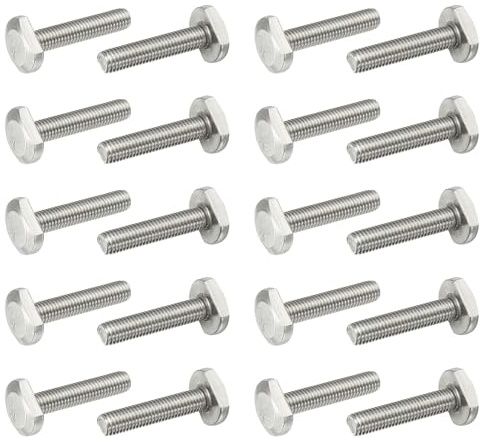 PATIKIL Tornillos De Ranura En T M8 X 40 Mm, 20 Pcs Acero Inoxidable 304 Tornillo De Inserción En T Pernos Deslizantes Roscado Métrico Cabeza De Martillo Para Riel En T, Plateado