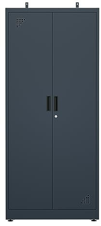 Armario de almacenamiento de metal resistente de 70 pulgadas con puerta de bloqueo, estantes ajustables y barra para colgar, ideal para el hogar, oficina, gimnasio, escuela y garaje, gris oscuro
