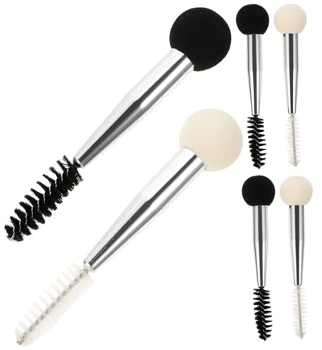 Mikinona Pennelli Trucco Doppia Punta Applicatore Spugna Doppio Lato Set 6 Pezzi in Alluminio per Sopracciglia e Mascara per Trucco Occhi e Viso