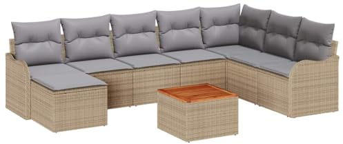 vidaXL Garten-Sofa-Set 9 pcs Beige Poly Rattan, Beigefarbenes Outdoor-Set, vielseitige Sitzgelegenheit, Garten-Sofa, gemütliche Lounge für die Terrasse