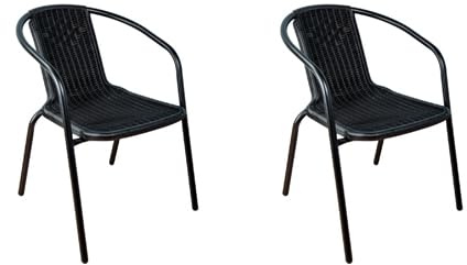 NORDIQ - Sillas Jardin Exterior - Silla Terraza Exterior - Pack de 2 Sillas Apilables - Sillones Terraza de Acero Resistente, Cómoda y Durable, Ideal para Balcón, Porche o Piscina - Negro