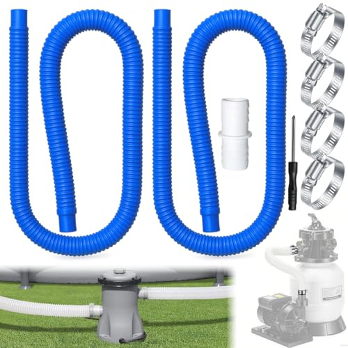 Poolschlauch 32mm für Poolpumpen, 2er Set 1,5 m – Schwimmbadschlauch & Ersatzschlauch, dicht ohne Tropfen, mit Schlauchschellen, Adapter & Verbinder für Filterpumpe & Aufstellpool (Blau)