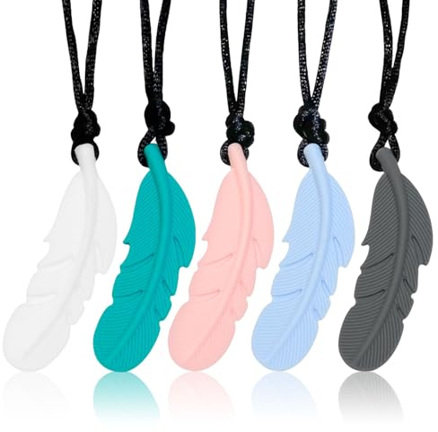 Muorruo Lot de 5 Colliers à mâcher sensoriels, Jouets de Mastication en Silicone pour soulager l'anxiété, Jouets sensoriels pour Enfants autistes, motricité orale, autisme, TDAH, SPD (Forme de