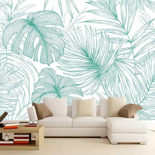 Papel Pintado Panorámico Hojas de palma de color verde claro 250x175 cm Fotomurales No Tejido, Murales Decoración Póster Pared Personalizado 3D Para Salón Dormitorio