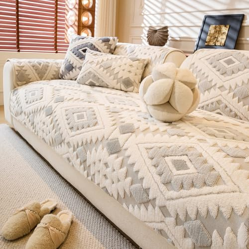 WEYOND Plüsch Sofa Überzug & Sofabezug, 70 x 70 cm, Hellgrau | 2er Set Armlehnen oder Rückenlehnen, Rutschfeste Sofaüberwurf & Couch Überzug für Hunde, Sofa Cover für 2 3 4-Sitze