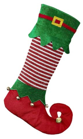 BDKMMS Elfen-Weihnachtsstrümpfe,22.1×7.1 Zoll Füllbar Nikolausstrumpf,Hängende Christmas Stocking mit Glocke für Weihnachten Party Weihnachtsbaum Kaminsims Deko