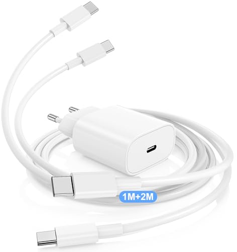 DGVERS Cargador Carga Rápida USB-C para iPhone 17 16 15 & Cable de Carga Rápida 1M+2M - Adaptador de Enchufe 20W Compatible con iPhone 16e,16/15 Plus,17 Air, 17/16/15 Pro, Pro MAX, Pad