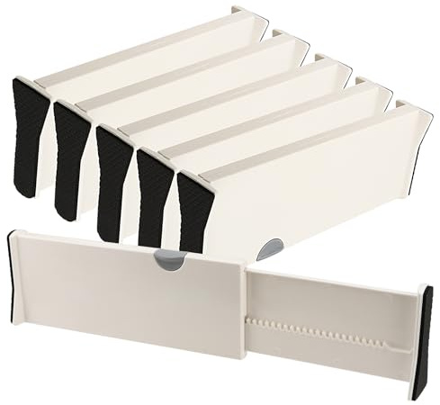 NGOSUET 6 Stück Schubladentrenner Verstellbar Kunststoff, Weiß Schubladenteiler Organizer Schublade Trenner, Schubladeneinteiler Verstellbar Küche, verstellbare Länge 27,5–44 cm