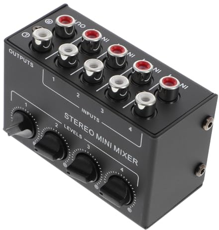 DECHOUS Mixer Audio Passivo a 4 Vie Stereo Portatile Mixer Mini senza Alimentazione Controllo Stereo Indipendente Basso Rumore Materiale Abs e Ferro Utilizzabile Computer e Console