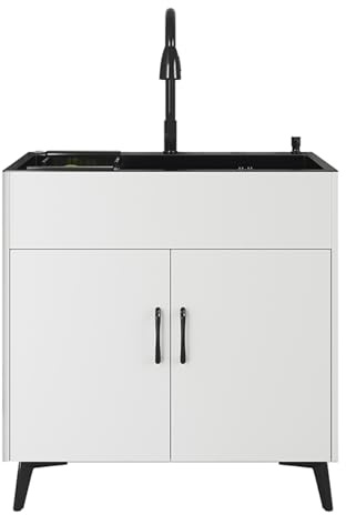 Armadietto per lavello in acciaio inox a vasca singola con rubinetto, mobiletto da cucina sotto il lavandino, mobiletto da bagno per ristorante e lavanderia, 60 x 45 cm, nero