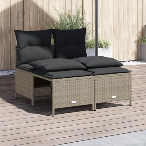 QJBSAVVA 4-TLG. Gartenmöbel-Set Polyrattan in Hellgrau mit Fußbanken 52 x 48 x 61,5 cm UV-beständige Sitzgruppe für Balkon Terrasse und Innenhof platzsparendes Lounge-Set