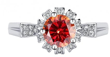 Moissanite förlovningsringar for kvinnor 1ct rundskuren D-färg S925 Sterling Silver VVS1 diamantringar Röd/Gul/Rosa Moissanite-bröllopsringar med certifikat(Red,5)
