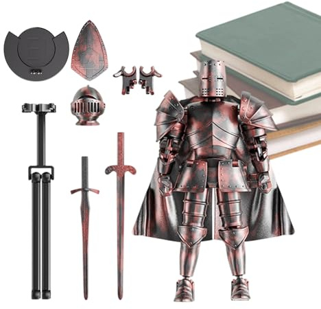 Modello di action figure – Costruzione del corpo di cavaliere medievale con articolazioni multiple, statuetta per montaggio flessibile, immagine armatura mobile, espositore con testa rotante | Per