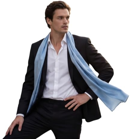 LA FERANI Herren Schal 100% Seide Chiffon Halstuch Seidenschal 180x80cm Uni Farbe für Anzug dunkel blau Tuch Seidentuch Stola Business Style Geschenk für Ihn