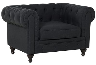 Beliani Chesterfield sillón tapizado Gris Grafito Patas de Madera Oscura contemporáneo Chesterfield
