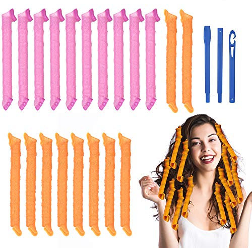 URAQT Lockenwickler Große Locken,20pcs DIY Wave Styling Kit Haar Lockenwickler Rollen Hair Curler für Waves Styler mit Styling-haken, 55cm