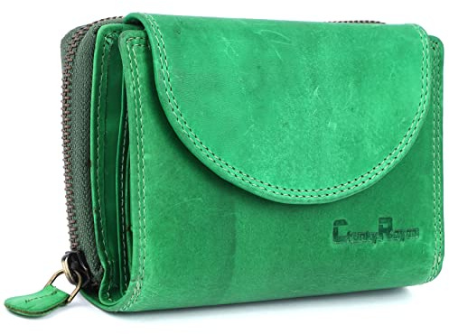 Chunkyrayan Echtleder Damen Geldbörse Hochwertig Vintage RFID Schutz inklusive Leder Schlüsselanhänger GB-3 Green