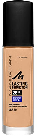 Manhattan Lasting Perfection 25 Stunden Make up, Vanilla 57, feuchtigkeitsspendende Foundation, langanhaltend, hohe Deckkraft, für einen makellosen Teint, 30 ml