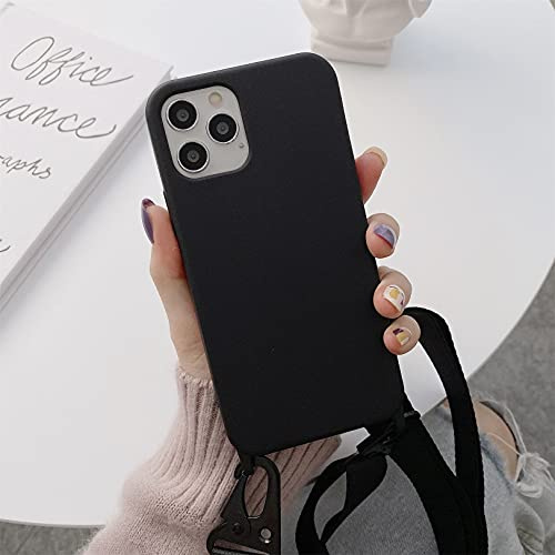 Emlivi iPhone 8 Handykette Hülle, iPhone se 2020 Necklace Handyhülle Nylon Schultergurt Weich Silikon TPU Cover mit Kordel zum Umhängen Schutzhülle mit Stylische Band Case für iPhone 7, Schwarz