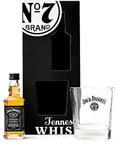 Jack Daniels Gift Set - Mini Whisky Gift Set 1x 5cl JD Whisky Old No7 Alcohol Miniatures, JD Tennessee Whiskey Glass - Birthday Gifts for Men, Boyfriend Gifts for Him, Christmas