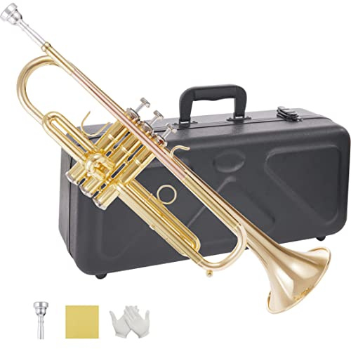 KAYATA Bb Trumpet (Golden) – Beginner/Student Brass Instrument with Phosphor Copper Leadpipe, ABS Sturdy Case, Cleaning Kit & 7C Mouthpiece