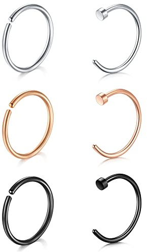 AceFun 18G 20G 22G Anelli al Naso Aprire Acciaio Inossidabile Anello Setto Piercing al Naso Helix Cartilagine Tragus Set Monili al Diametro Interno 6/8/10mm Piercing per Il Corpo
