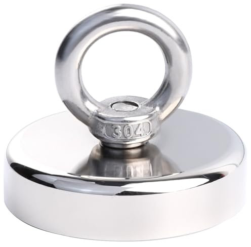 MIN CI Magnete forte da 60 mm, gancio magnetico extra forte, 160 kg, forza adesiva al neodimio, magnete al neodimio, magnete per pesca magnetica con occhiello, gancio magnetico, forte magnete per