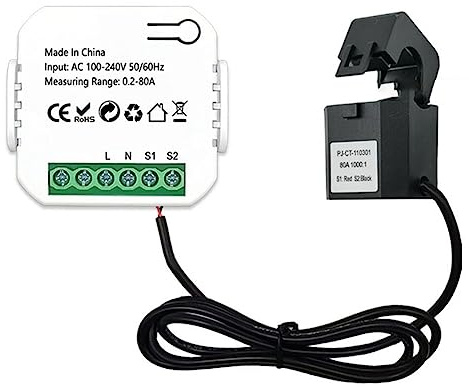 Srutueo Tuya Smart ZigBee Energy Meter 80A with Clamp App Monitor KWh Voltage Current Power Consumption 110V 240V, White