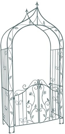 Arche de jardin en métal avec portail pour plantes grimpantes, pergola, tonnelle, arche de rose, 284 x 143 x 52 cm (vert)