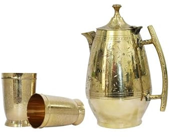BRACOP® Copper Pitcher Water Jugs Copper Tumbler Goblet Cup Brass Glasses Jug With Lid Water Carafe Ayurveda Copper Moscow Mule Mug Drinkware Cocktail Pitchers For Parties, Juice, Lemonade,