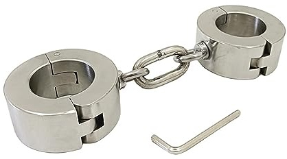 Super Schwere Metall Handschellen Slave Bdsm Bondage Handcuffs mit Schrauben Lock 2cm Dicke Edelstahl Hand Manschetten Fetisch Sklaven Fesseln Sex Spielzeug für Männer Frauen,Silber,Mann