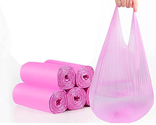 Bolsas de basura de baño de 4 galones con asa, 200 bolsas de basura pequeñas rosas para oficina, cocina, dormitorio, papelera, coloridas bolsas de basura portátiles fuertes (200)