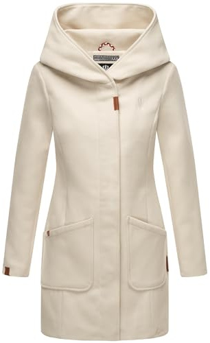 MARIKOO Cappotto da donna effetto lana trench caldo con cappuccio Maikoo XS-5XL, bianco sporco, XL